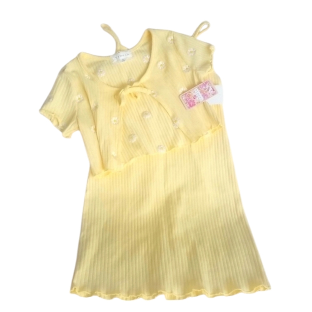 NWT btween 2pc Yellow Floral Daisy Scalloped Ribbed Dress Girls SZ 8